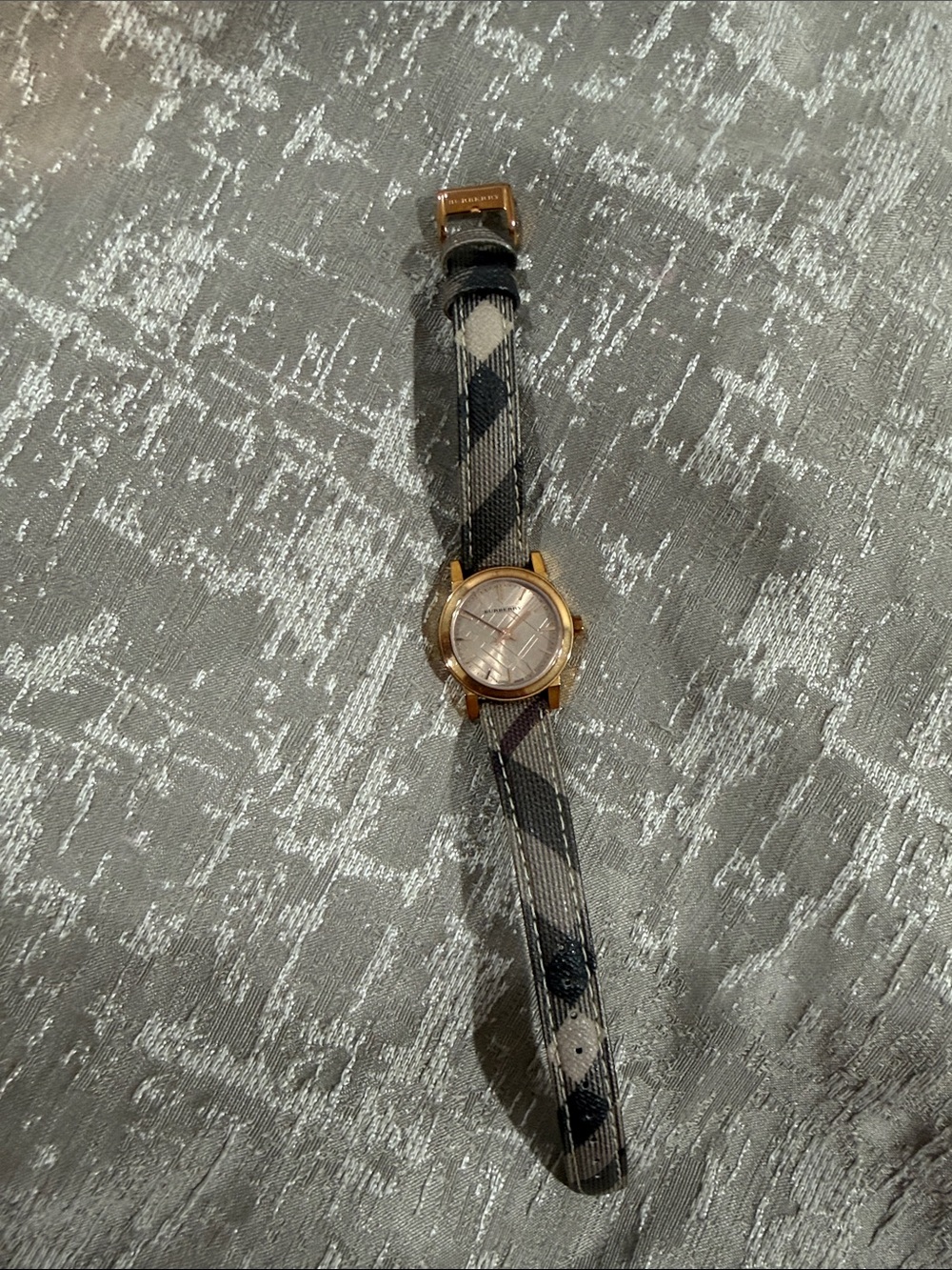 Burberry Women's Gray Check Strap Watch with Rose Gold Case